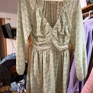 Green Floral Long Sleeve Dress